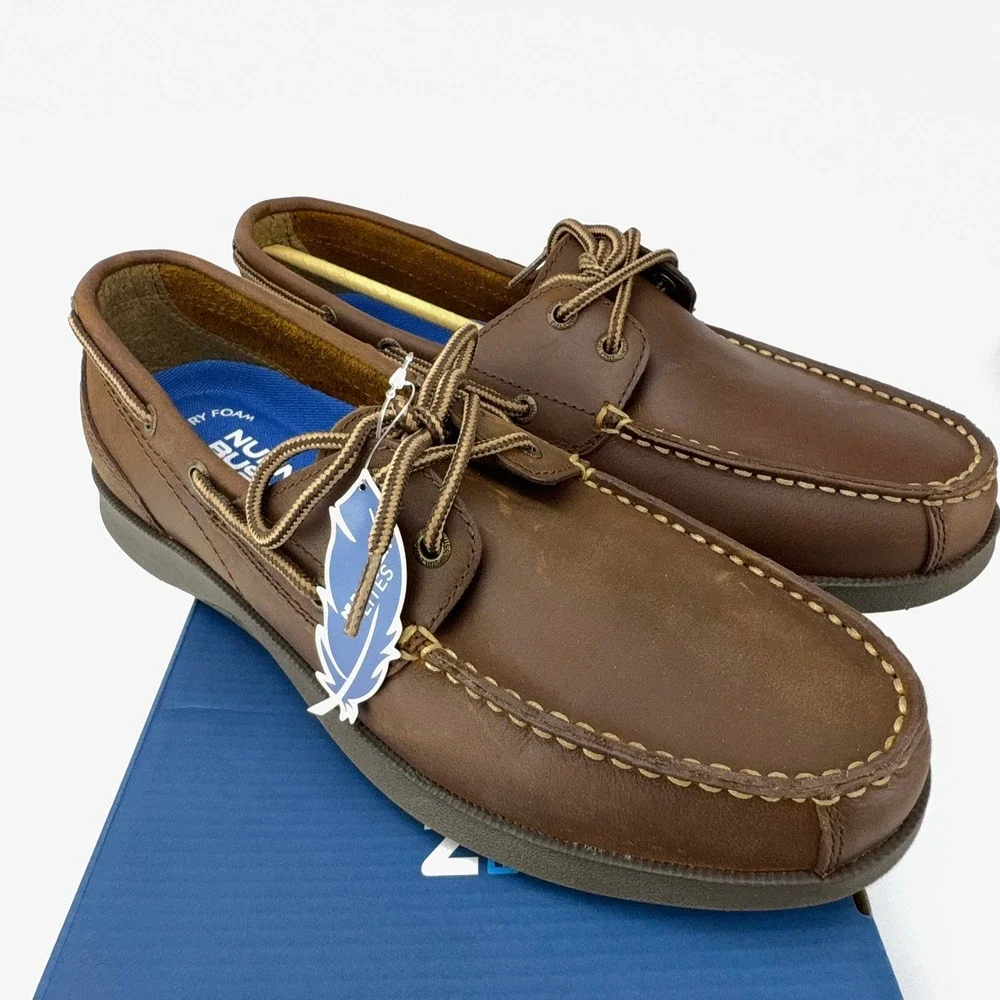 Nunn Bush Bayside Boat Brown Leather Shoes Memory Foam Moccasins Mens 10M NIB